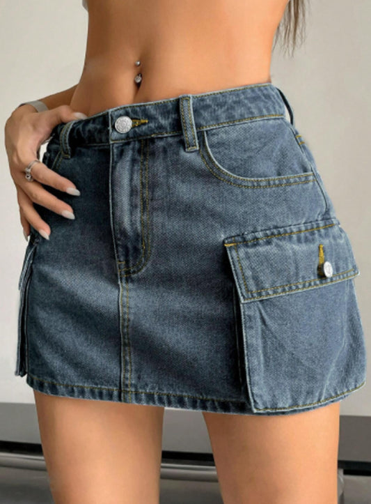 Falda Cargo HLD Dama Juvenil Unicolor Jeans