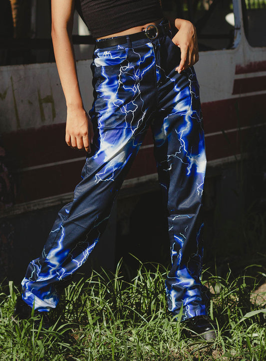Pantalones INKED góticos cintura alta informal con estampado Delgado de Rayos